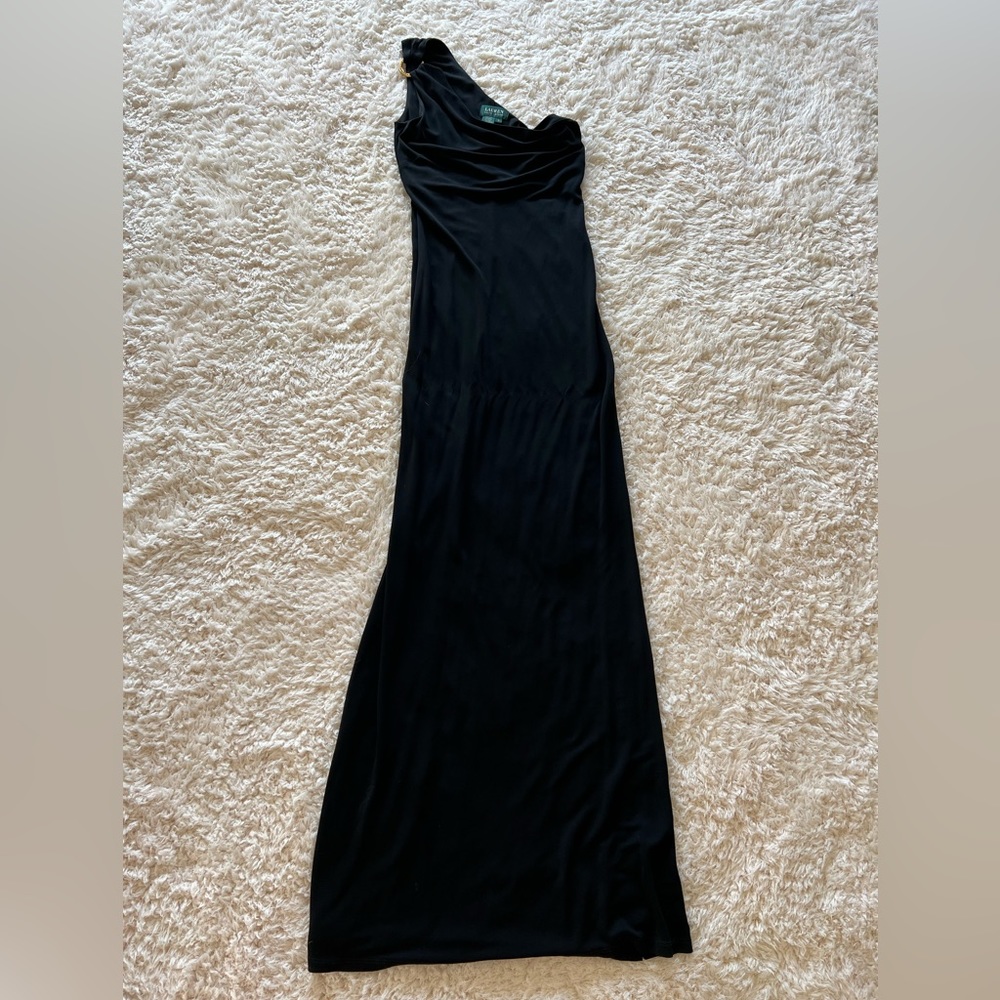 Long Black One Shoulder Fitted Dress Sz Small